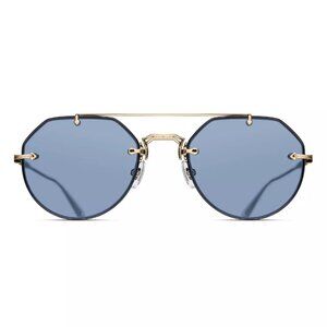 Matsuda M3121 Geometric Sunglasses Brushed Gold | Cobalt Blue Lenses